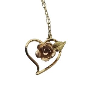 KREMENTZ VINTAGE 14K GOLDPLATED ROSE HEART PENDANT CHAIN NECKLACE